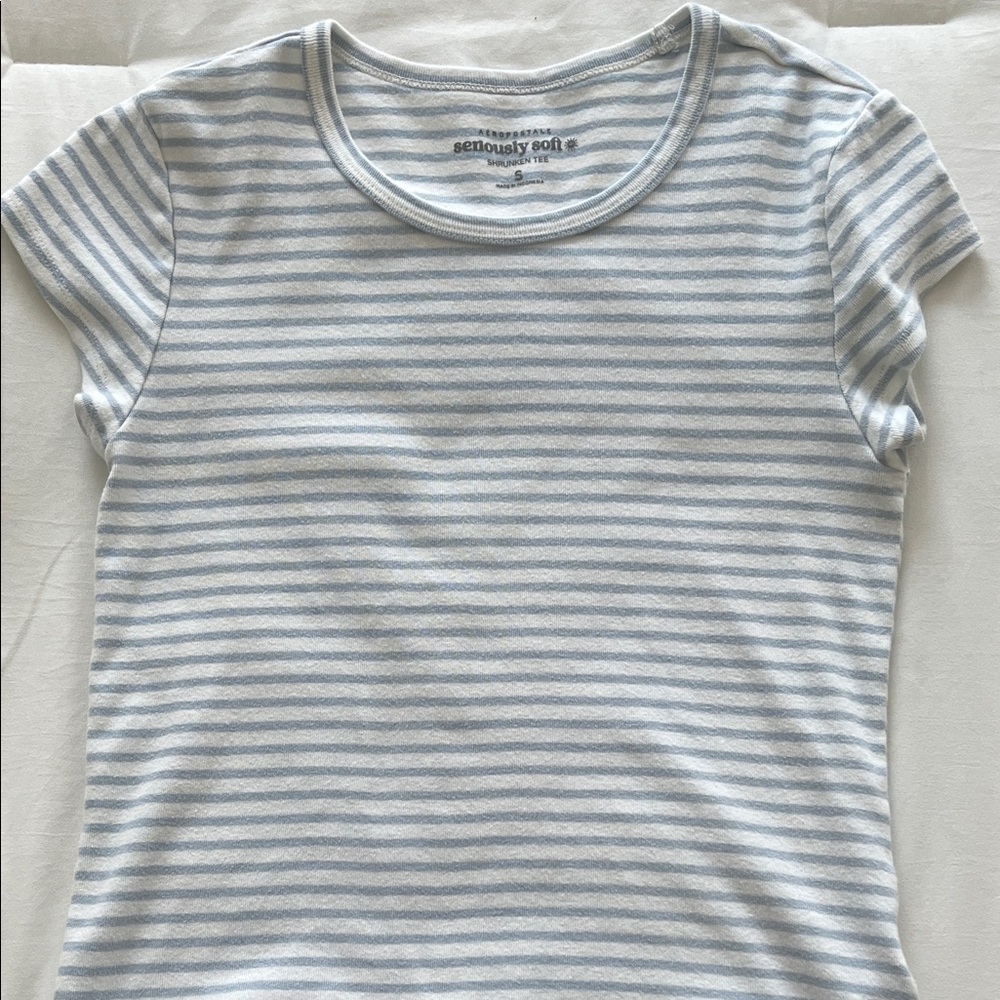 Aeropostale Blue and White Striped Tee